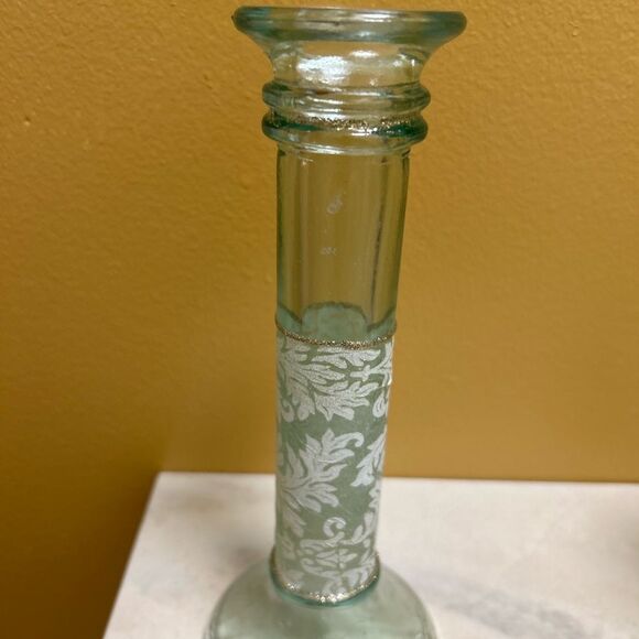 Glass Shabbat Hand Painted Candlesticks with White Flowers - Picture 7 of 9